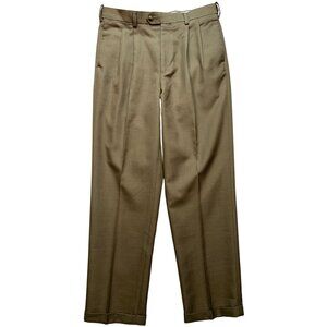 Roundtree & Yorke Men's Pleated Dress Pants Straight Leg Size 34x32 Khaki Solid